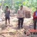 Kapolsek Patia Bersama Anggota Lakukan Pengamanan Saat Melakukan Pemadaman Api di Lahan Yang Terbakar